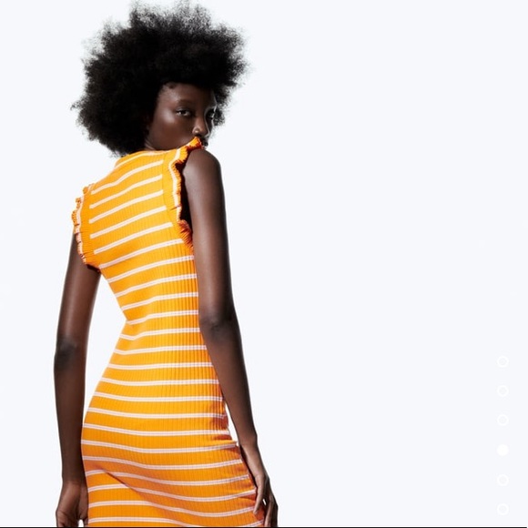 ZARA Ruffled Rib Dress Striped SMALL - Picture 4 of 9